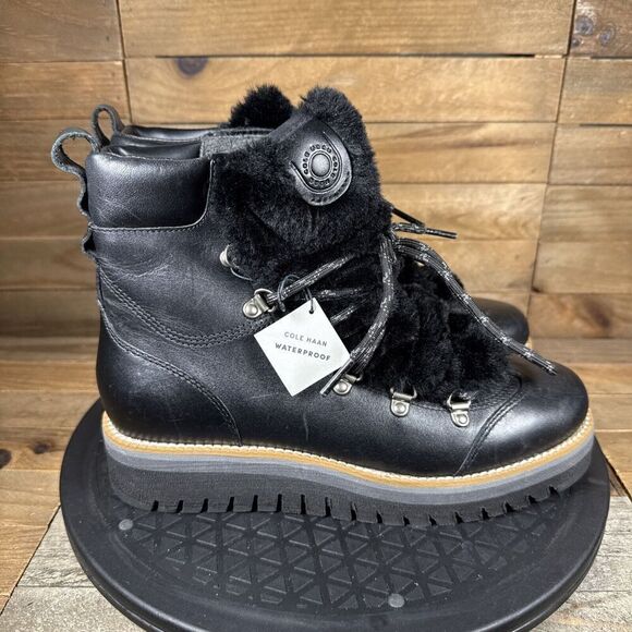 Cole Haan Grand Explore Womens Sz 6 B Waterproof Faux Fur Ankle Boots - Picture 1 of 10